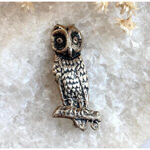 Owl Figural Pewter Hand Carved Southwest Style Vintage Dangle Earrings